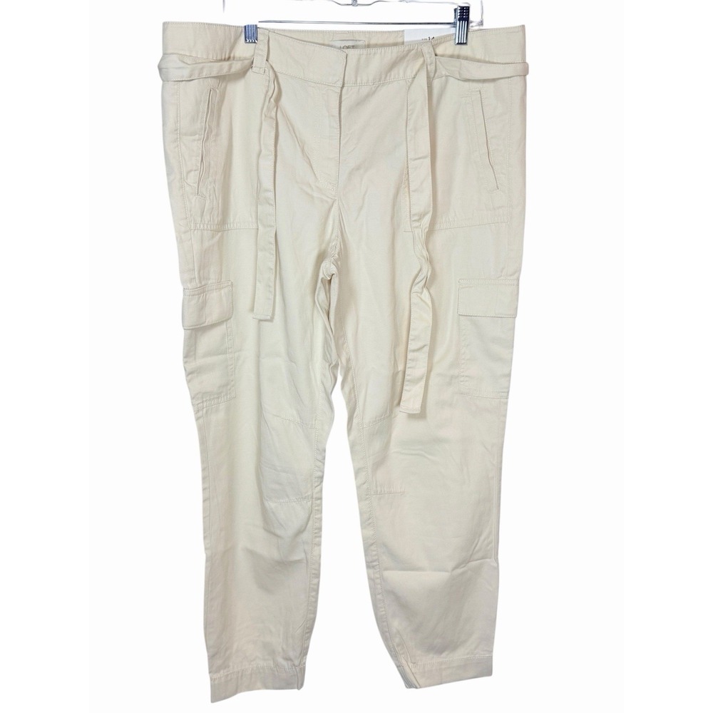 LOFT Cargo Jogger Pants Womens 14 Ivory Utility Pocket Relaxed Coastal Chic